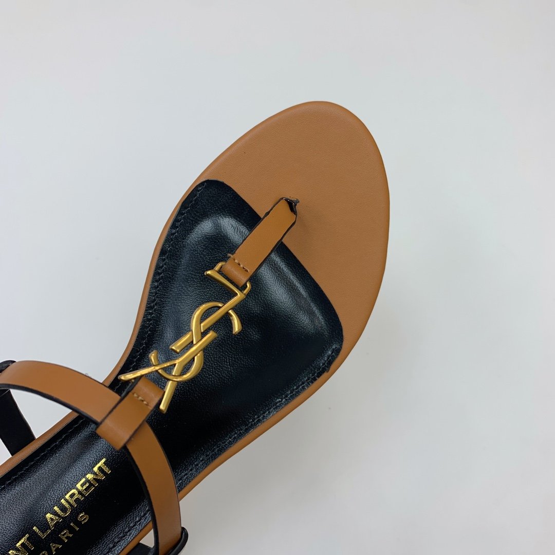YSL Cassandra Flat Sandals Tan Leather - Sandals - Image 5