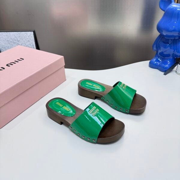 MIU Patent Leather Slides - Slides
