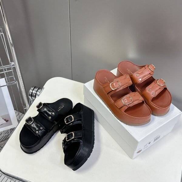 CEL CEL Triomphe Buckle Sandals Black and Tan Leather - Sandals