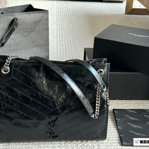 YSL Niki Medium Crinkled Black Leather - Bag