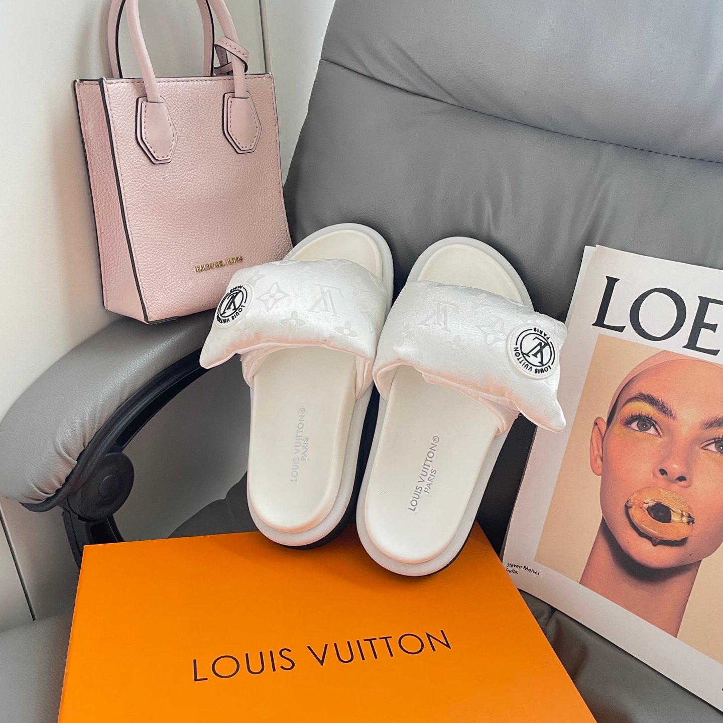 LV Pool Pillow Comfort White Monogram - Slides - Image 4