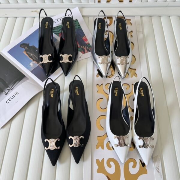 CEL Triomphe Slingback Pumps Black, Silver, White Leather - Heels