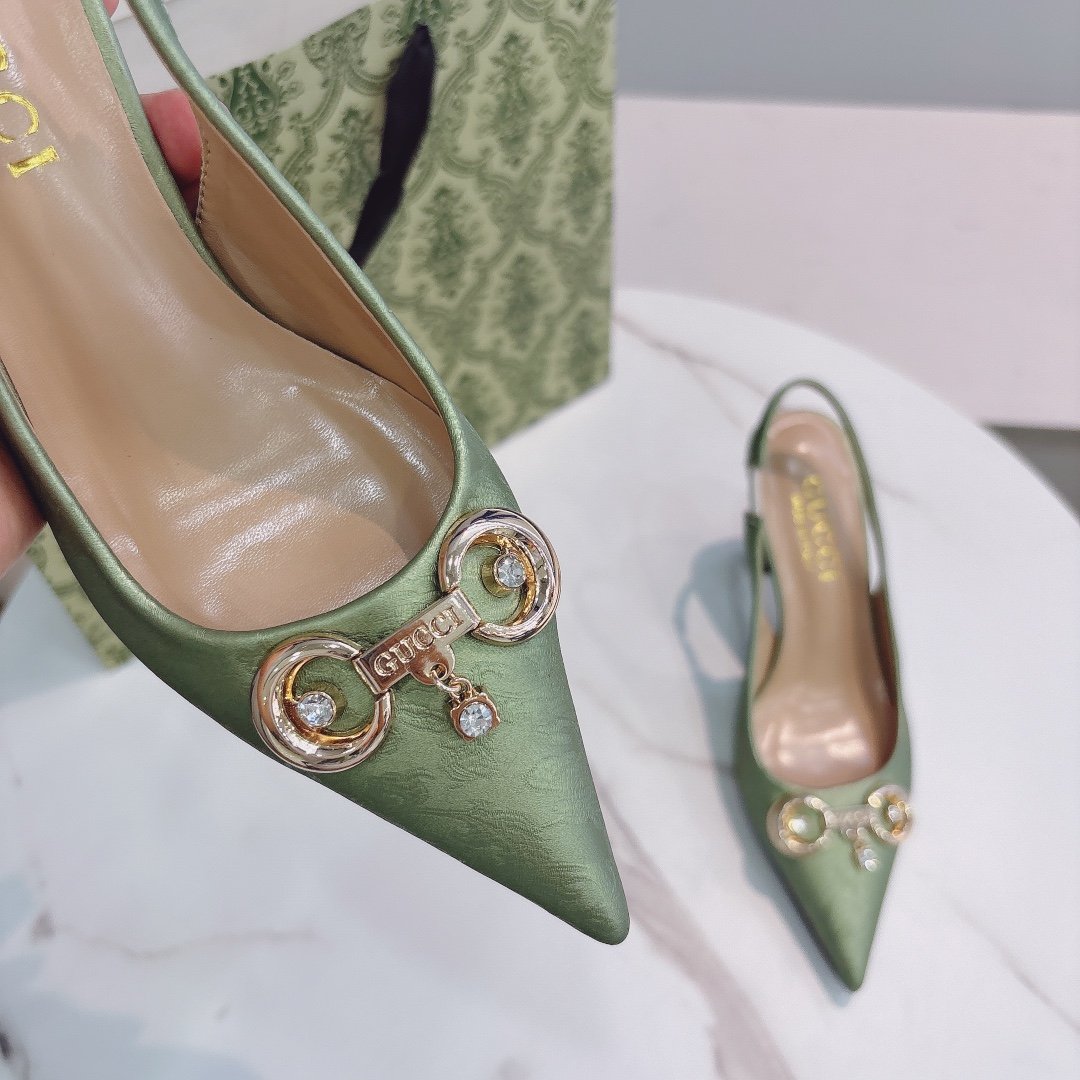 GG Horsebit Slingback Pump Green Satin - Heels - Image 4