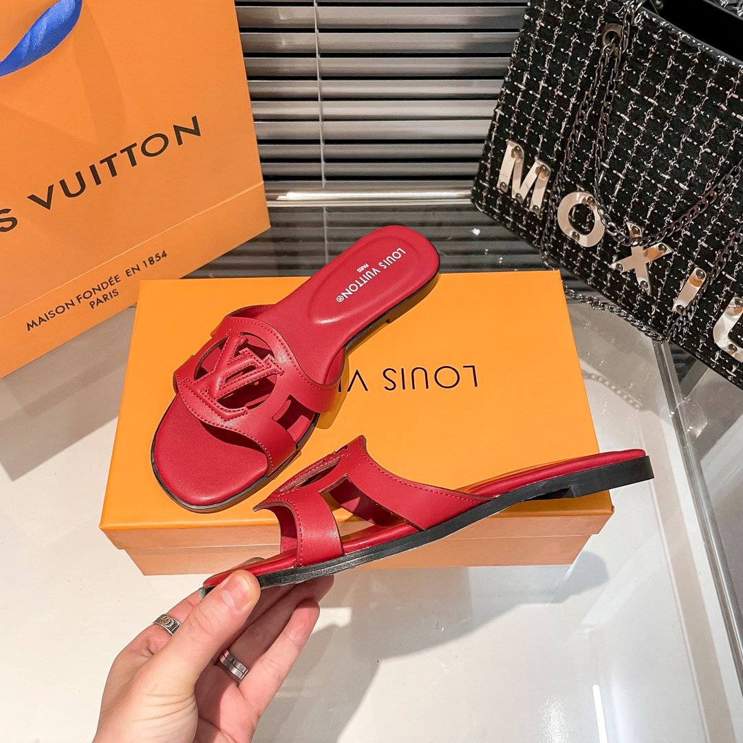 LV Paseo Flat Comfort Mule Red Leather - Slides - Image 7