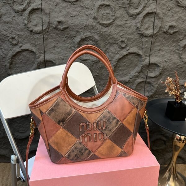 MIU Patchwork Leather Bag Brown Leather - Bag