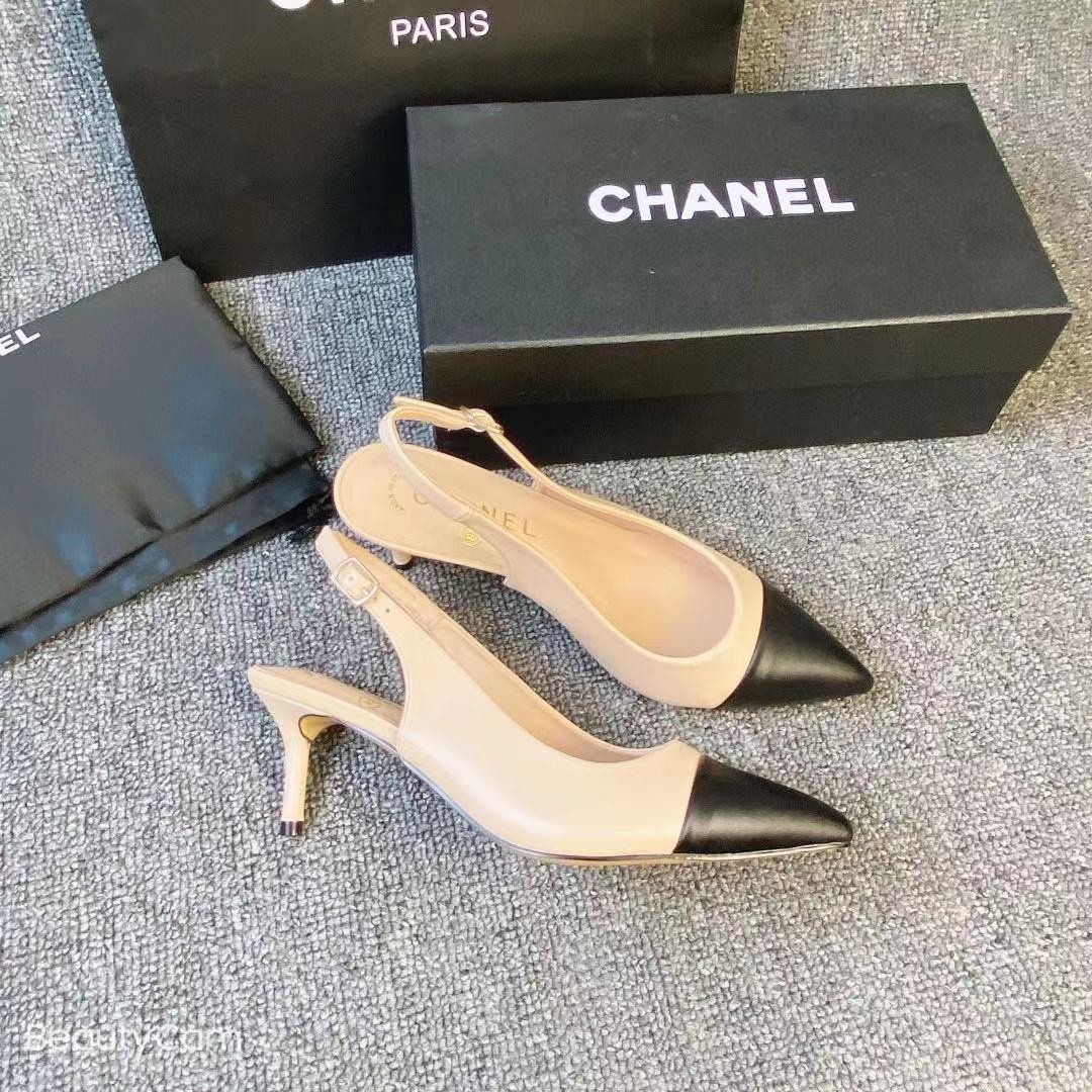 CC Slingback Pumps Beige/Black Leather - Heels - Image 2