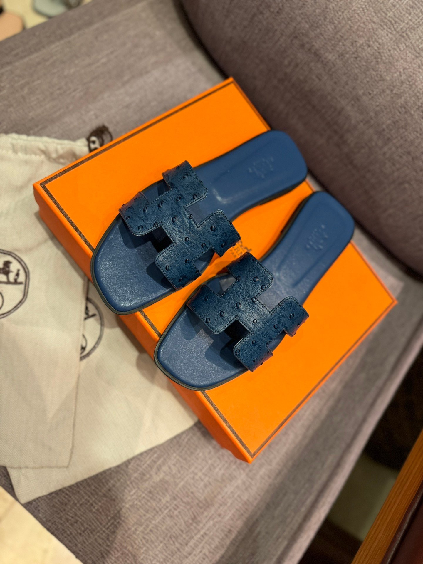 HM Oran Sandals Blue Leather - Slides - Image 2