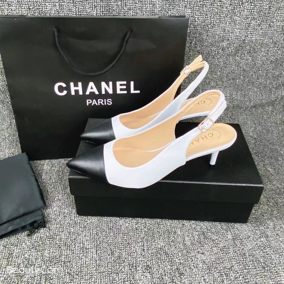 CC Slingback Pumps White/Black Leather - Heels - Image 3