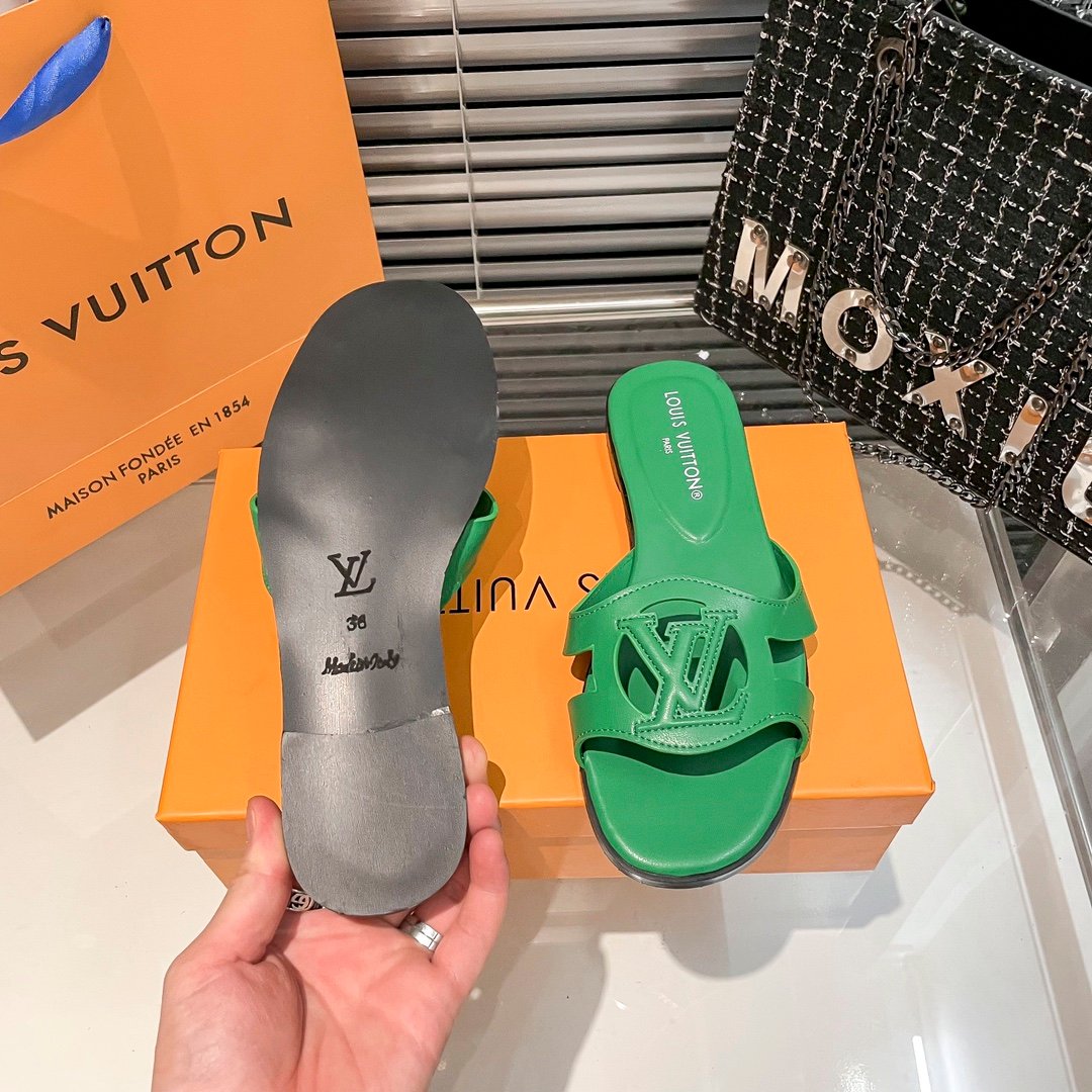 LV Paseo Flat Comfort Mule Green Leather - Slides - Image 8