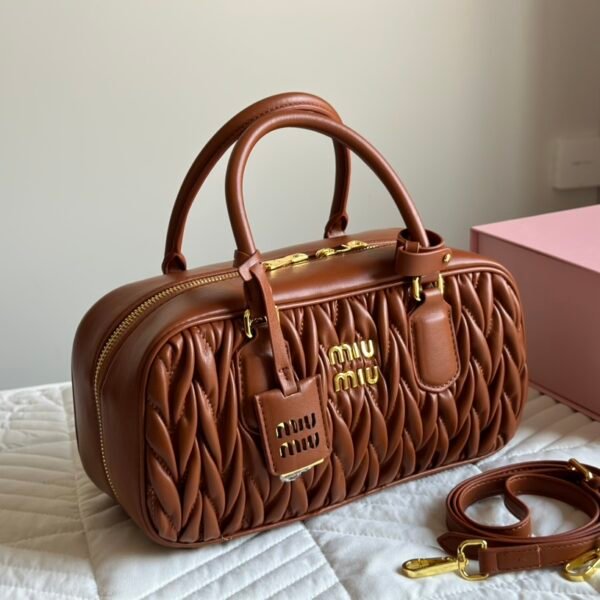 MIU Matelassé Bowling Bag Brown Leather - Bag