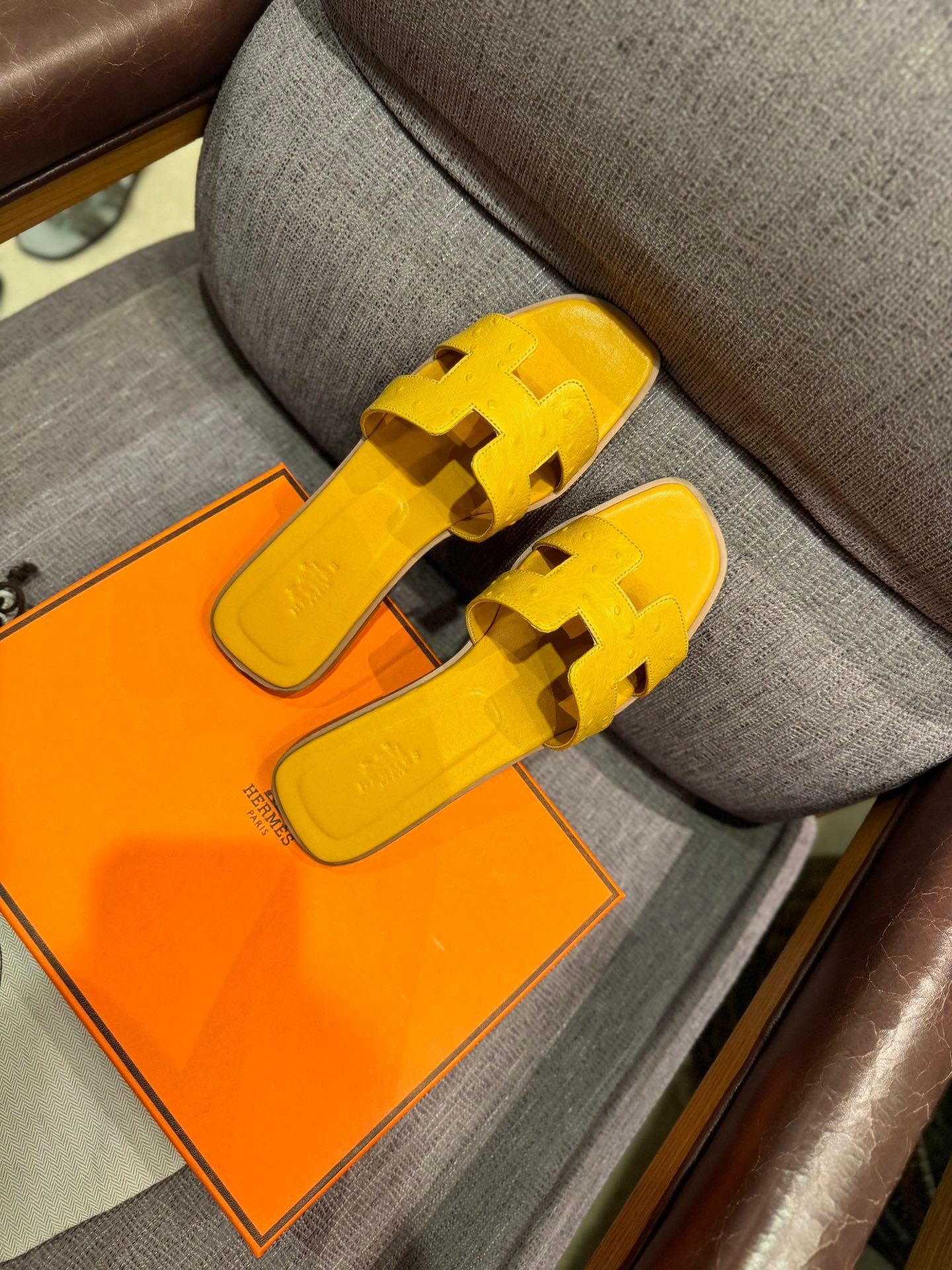 HM Oran Sandals Yellow Ostrich Leather - Sandals