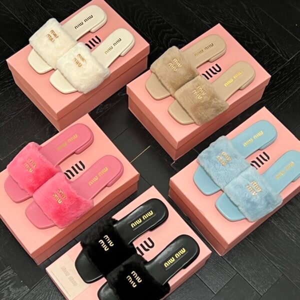 MIU Shearling Slides Various Colors - Slides