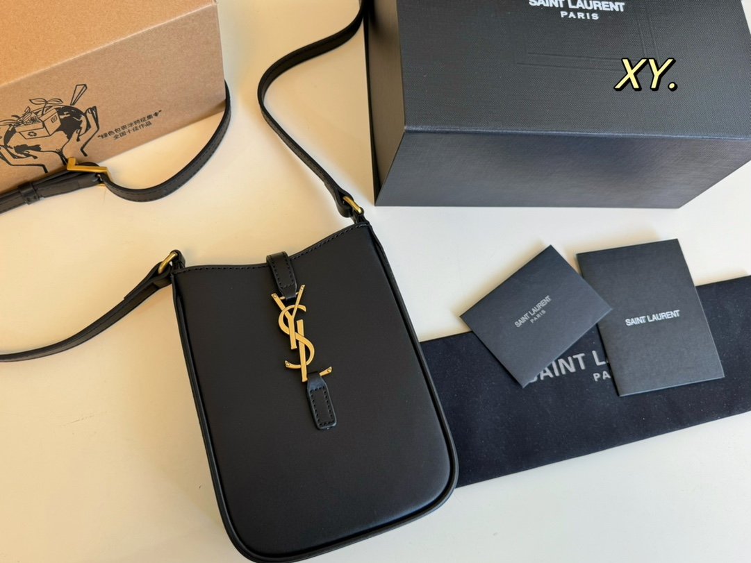 YSL Monogram Phone Holder Black Leather - Bag - Image 3