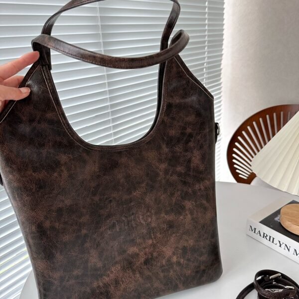 MIU Logo Embossed Tote Brown Leather - Bag