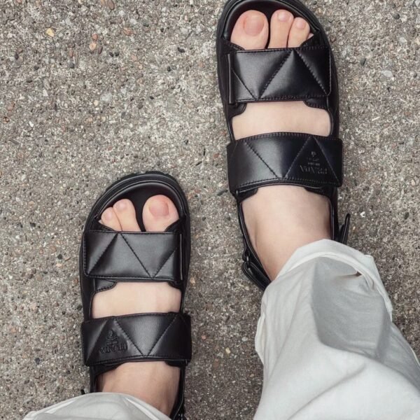 PR Padded Velcro Sandals Black Leather - Sandals