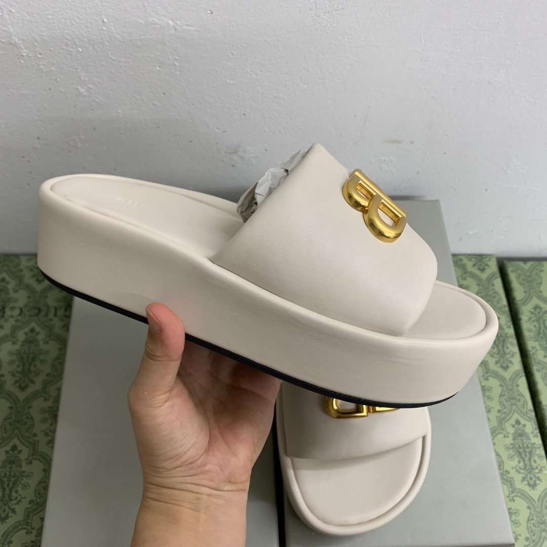 BAL Pool Slide Sandals White/Gold - Slides - Image 3