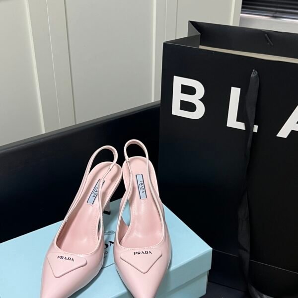 PR Triangle Logo Slingback Pumps Pink Patent Leather - Heels