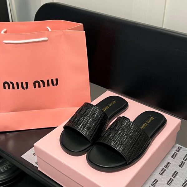 MIU Croc-Embossed Slides Black - Slides