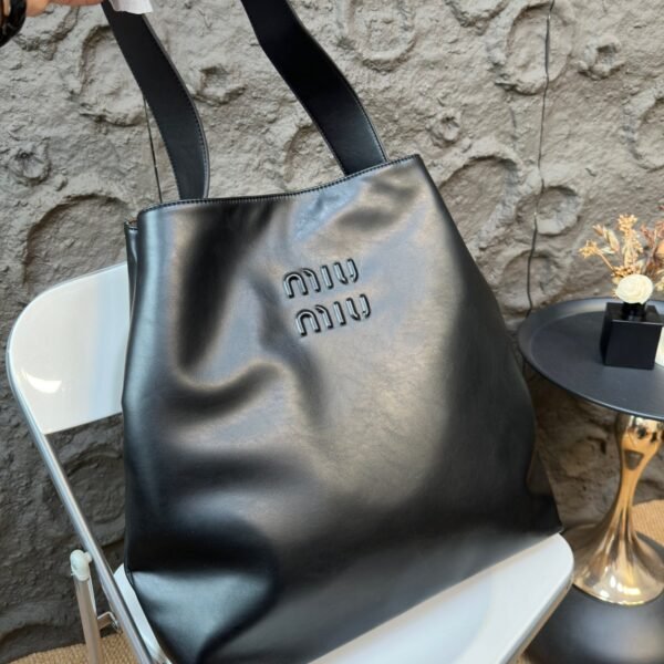 MIU Logo Tote Large Black Leather - Bag