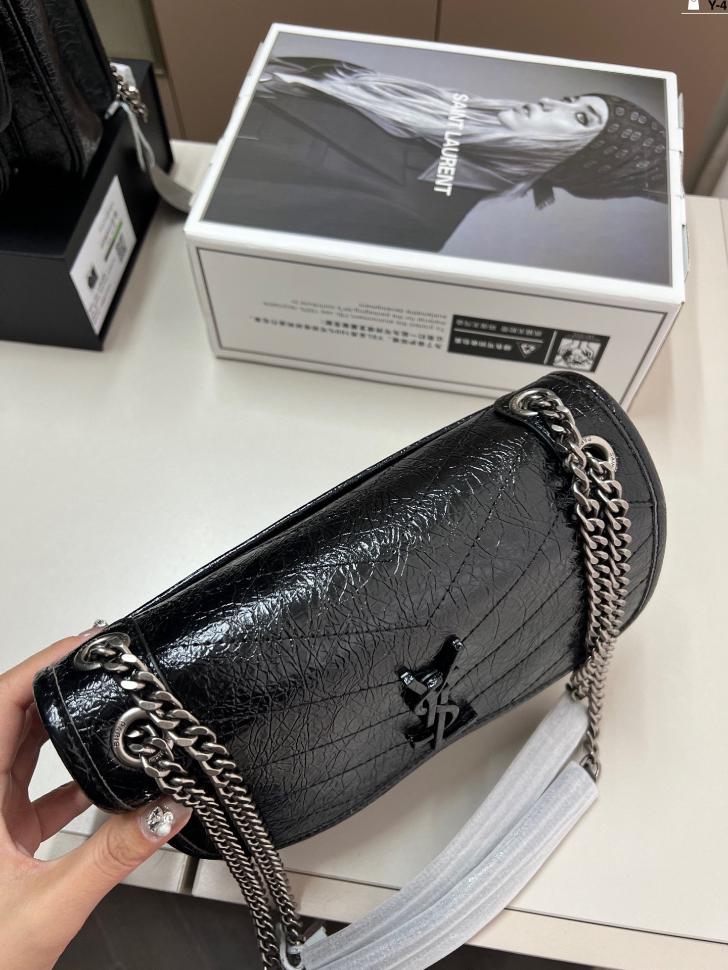 YSL Niki Medium Black Crinkled Leather - Bag - Image 5