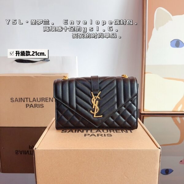 YSL Envelope Chain Wallet Black Leather - Bag