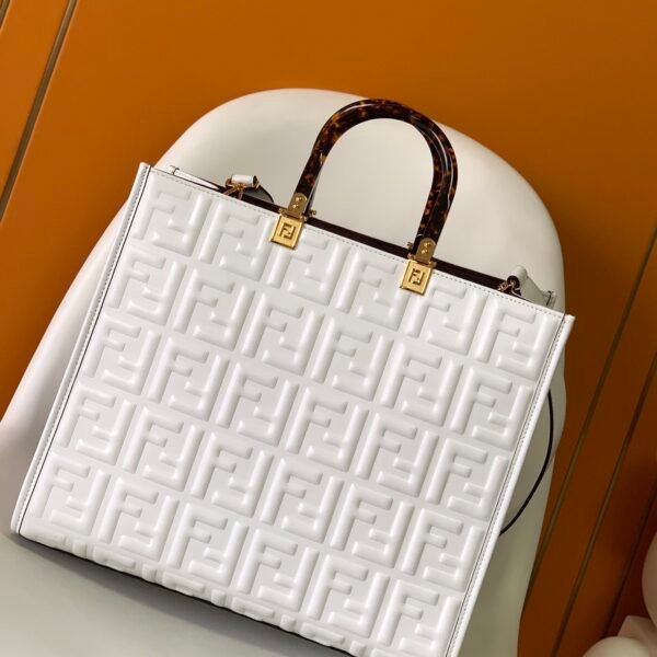 FD Sunshine Shopper Medium White Embossed Leather - Bag