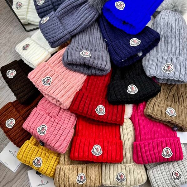MCL Ribbed Wool Beanie with Fur Pom Pom Pink - Hat