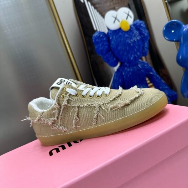 MIU Frayed Canvas Sneakers Beige Canvas - Sneakers