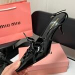 MIU Bow Patent Leather Slingback Heels – Heels