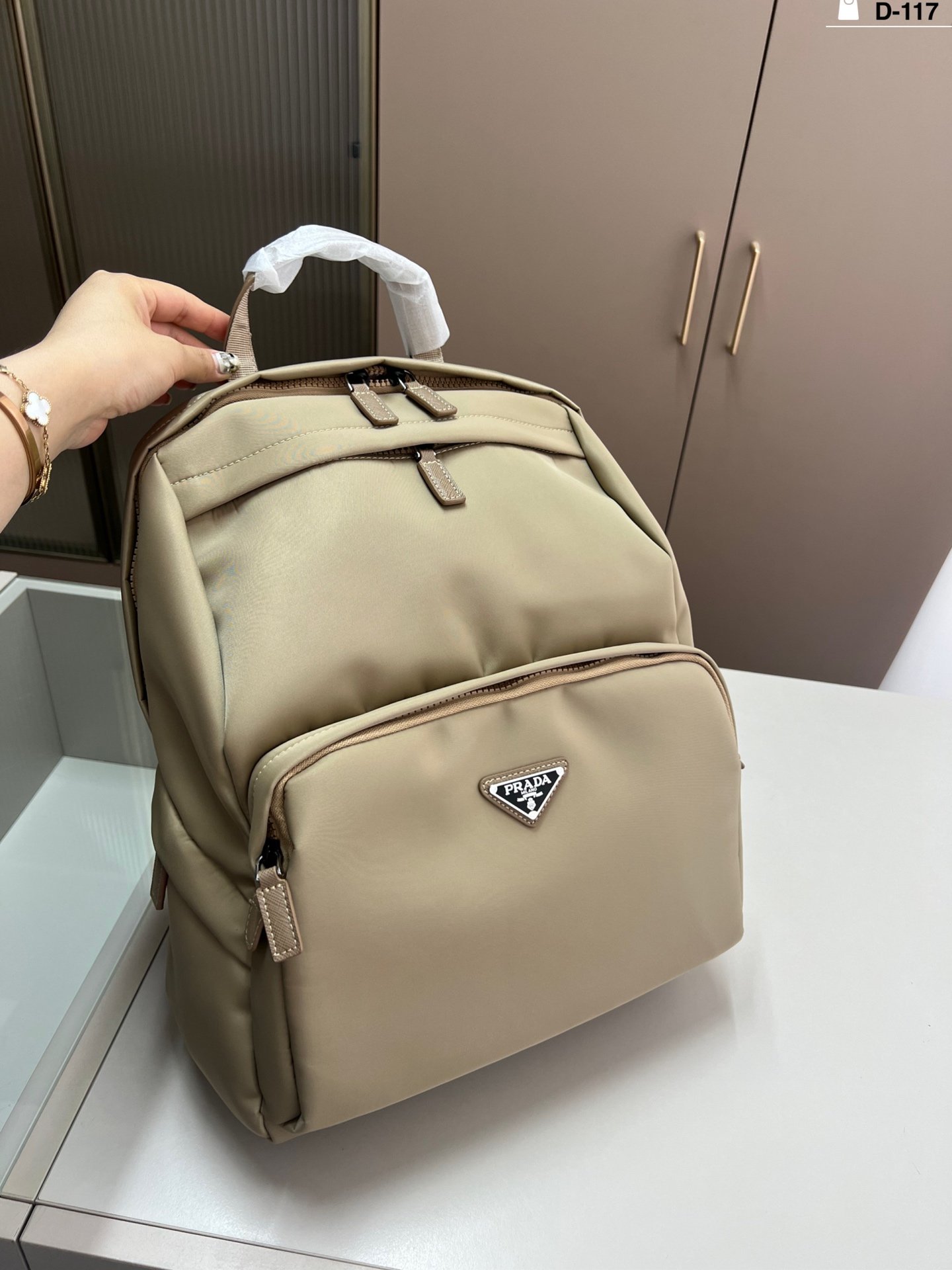 PR Re-Nylon Backpack Beige and Black - Bag