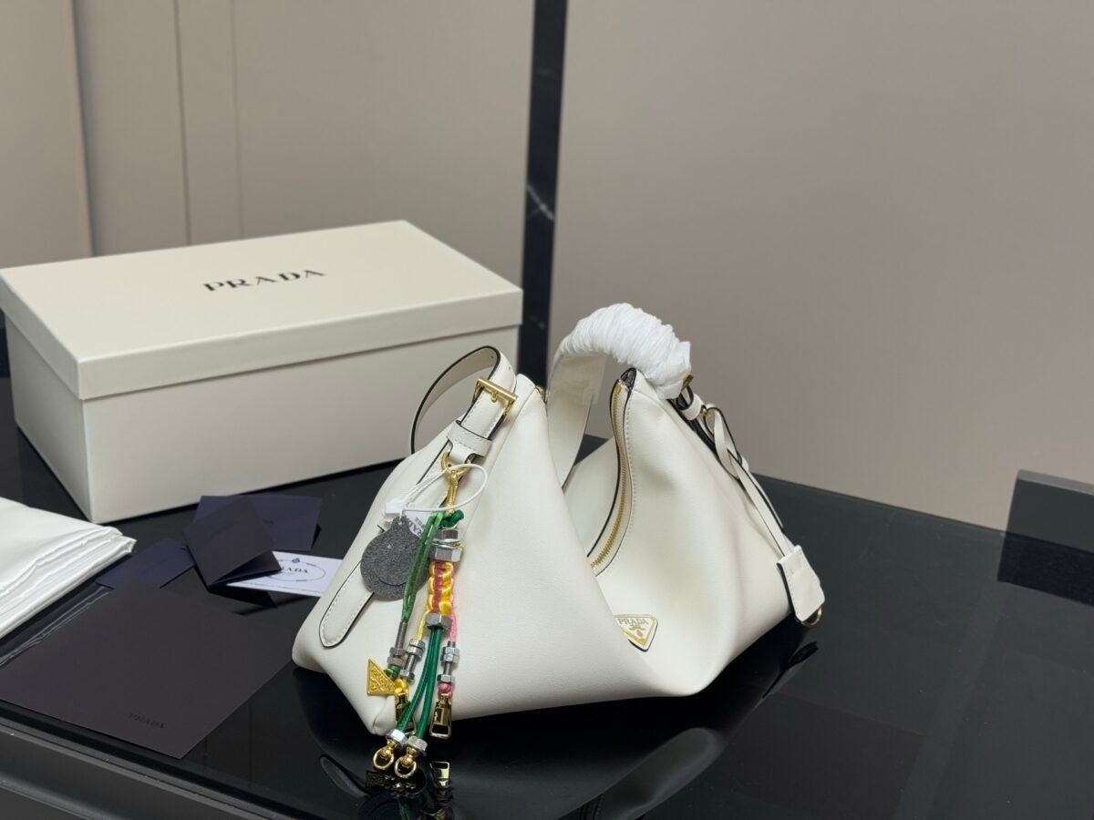 PR Cleo Triangle Black, Brown, White Leather – Borsa — 3