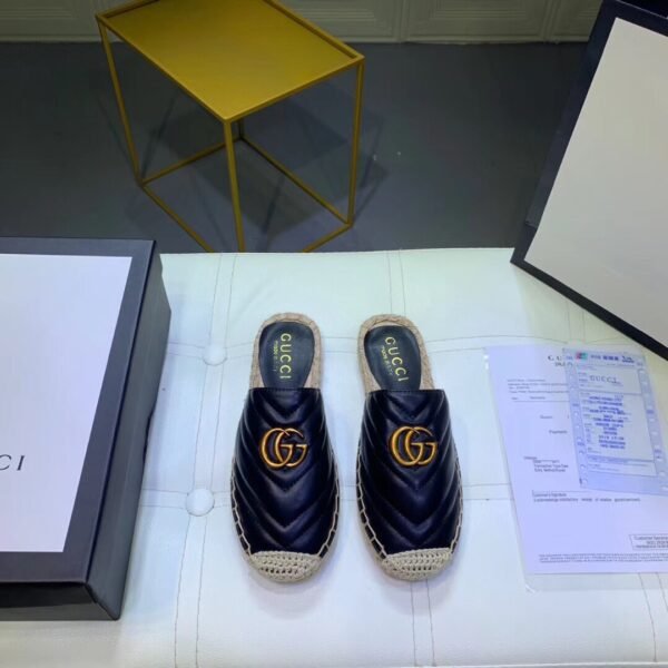GG Marmont Espadrille Black Leather - Slides