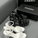CC Rhinestone Logo Chunky Heel Sandals – Heels