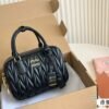 MIU Matelassé Nappa Leather Top Handle Bag Black/Yellow/Brown - Bag
