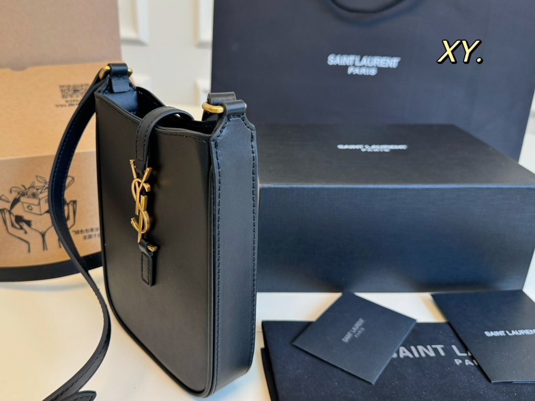 YSL Monogram Phone Holder Black Leather - Bag - Image 6