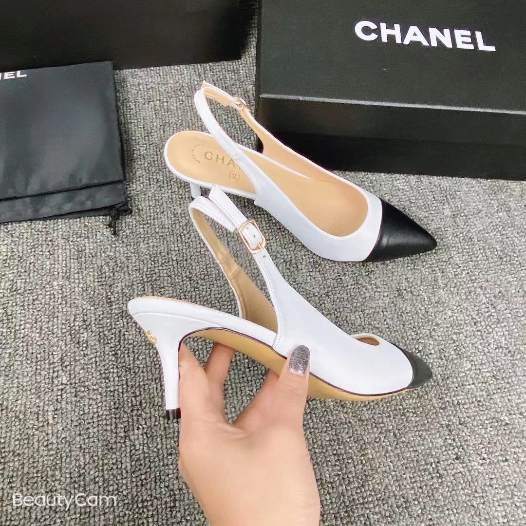 CC Slingback Pumps White/Black Leather - Heels - Image 5