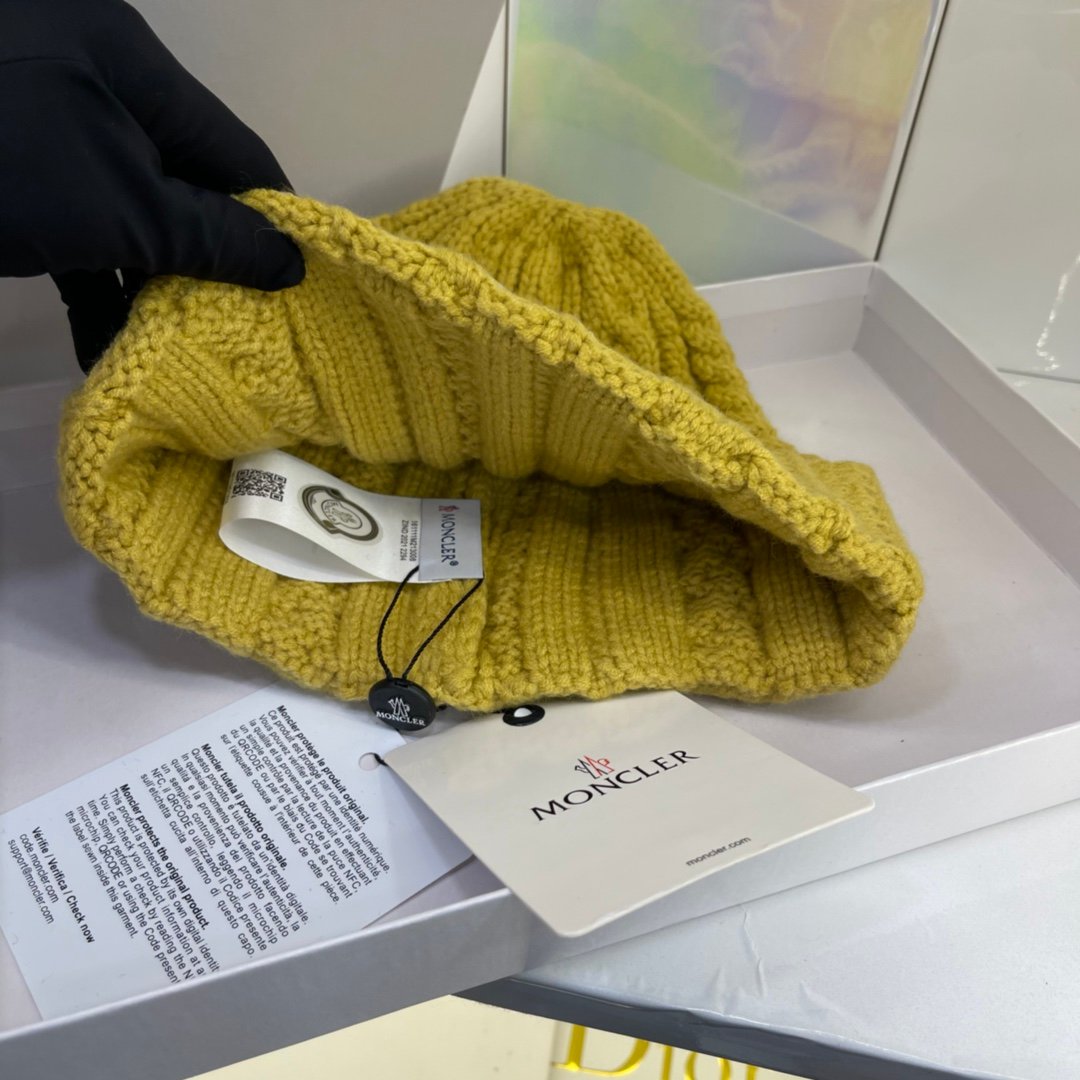 MCL Cable-Knit Beanie Yellow Wool - Hat - Image 2