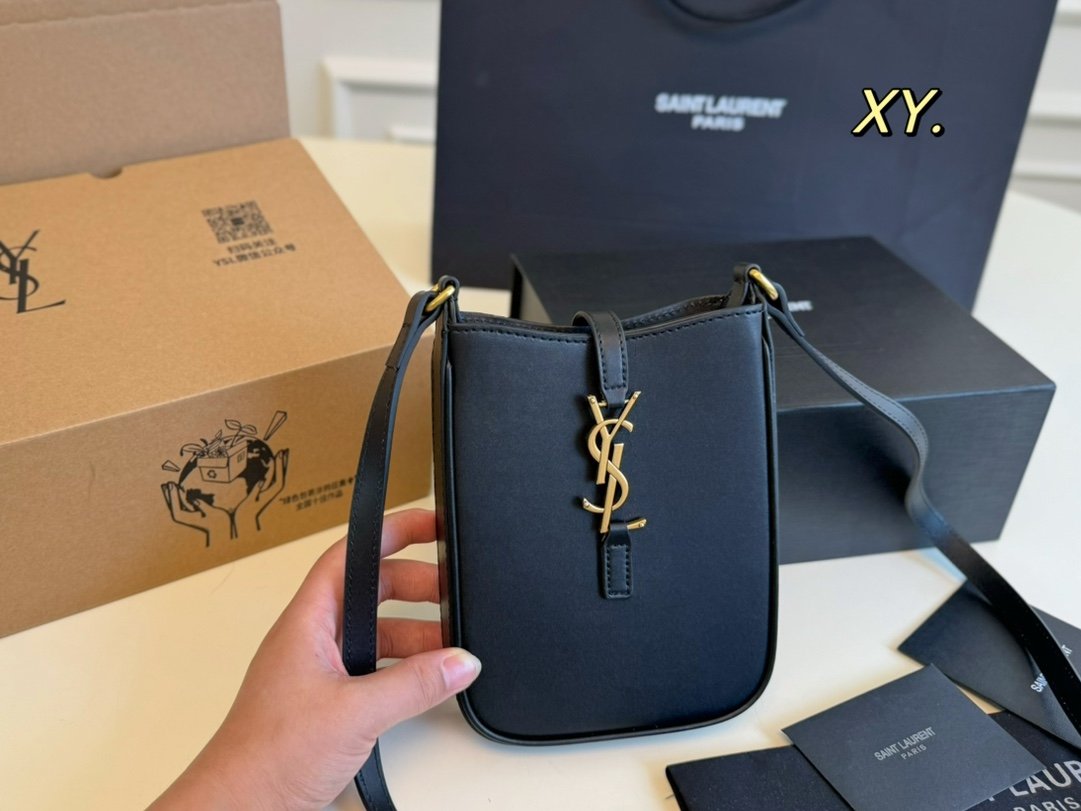 YSL Monogram Phone Holder Black Leather - Bag - Image 2