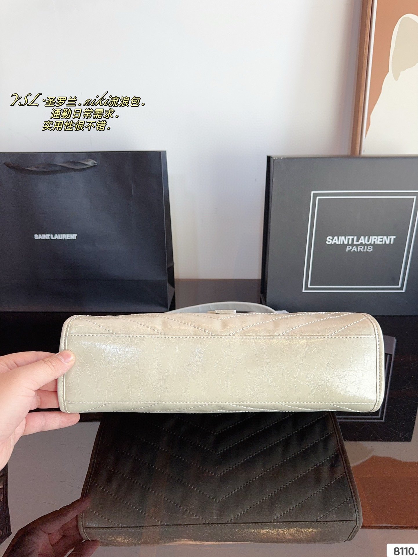 YSL Niki Medium Black and White Leather - Bag - Image 8