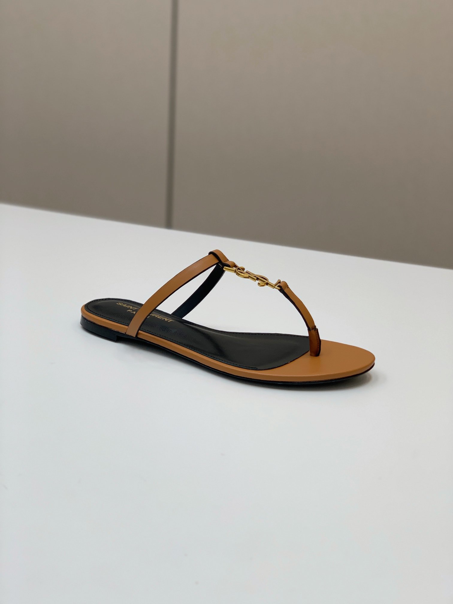 YSL Cassandra Flat Thong Sandals Tan Leather - Sandals - Image 6
