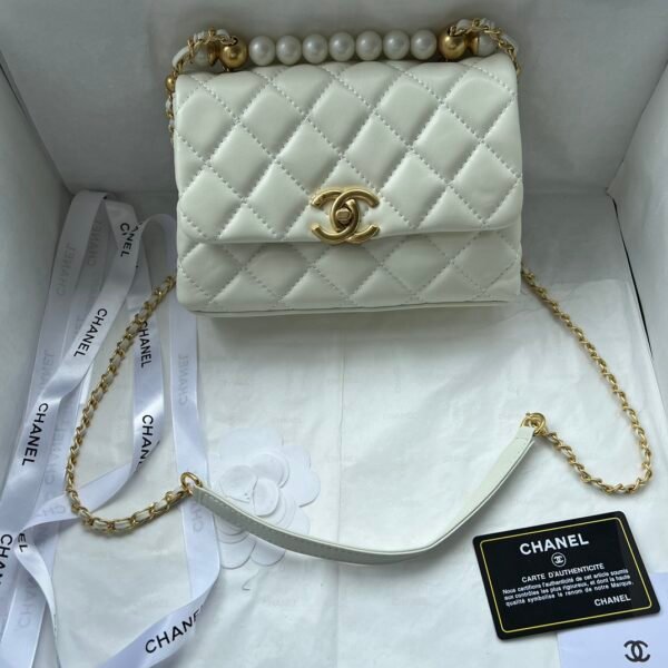 CC Pearl Crush Classic Flap White Lambskin - Bag