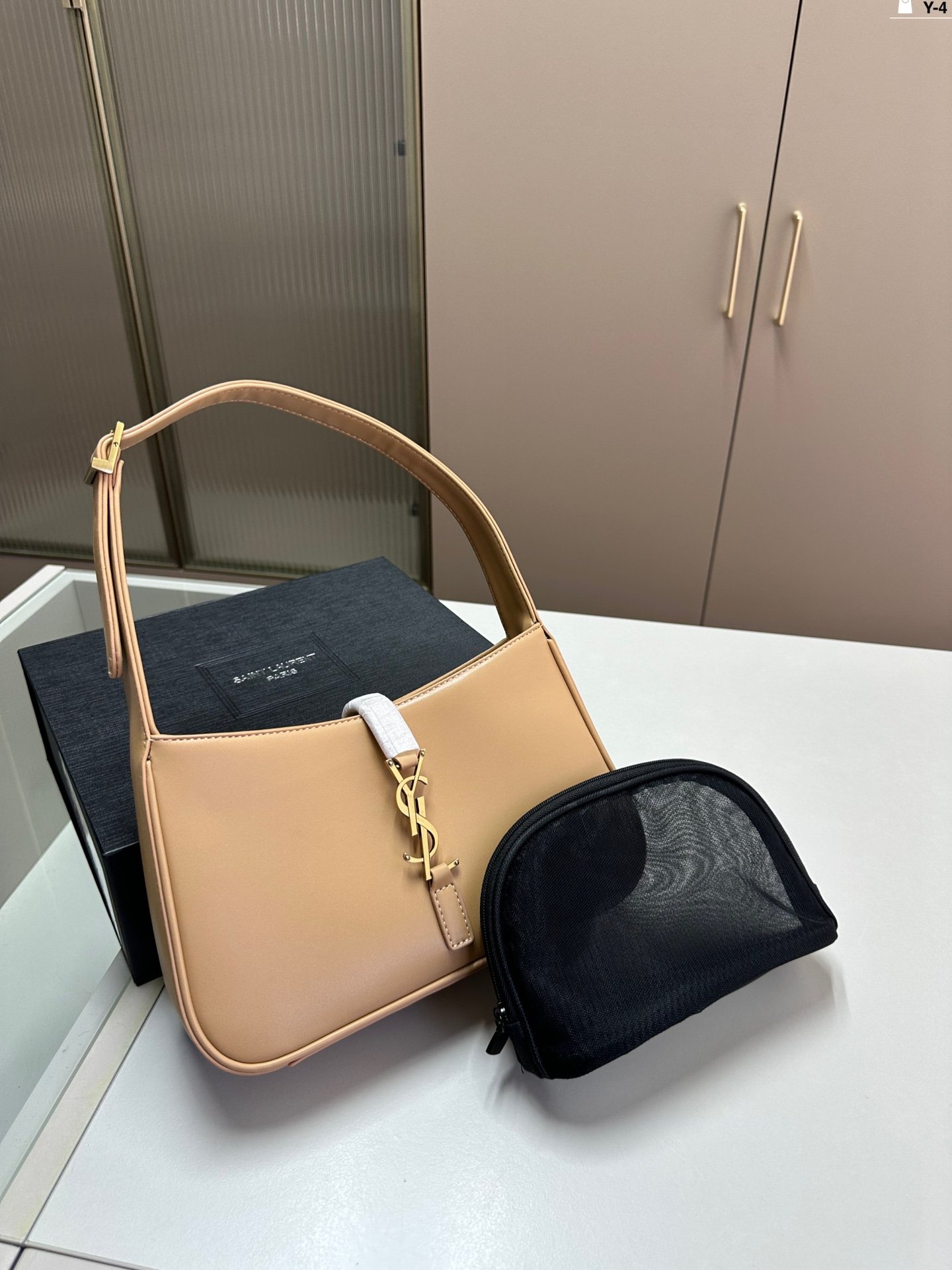 YSL Le 5 à 7 Hobo Beige/Black/White Leather - Bag