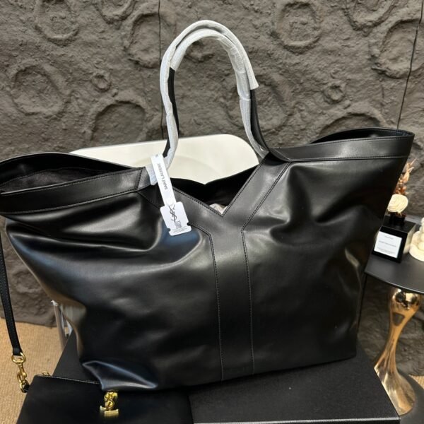 YSL Icare Maxi Shopping Bag Black and Tan Leather - Bag