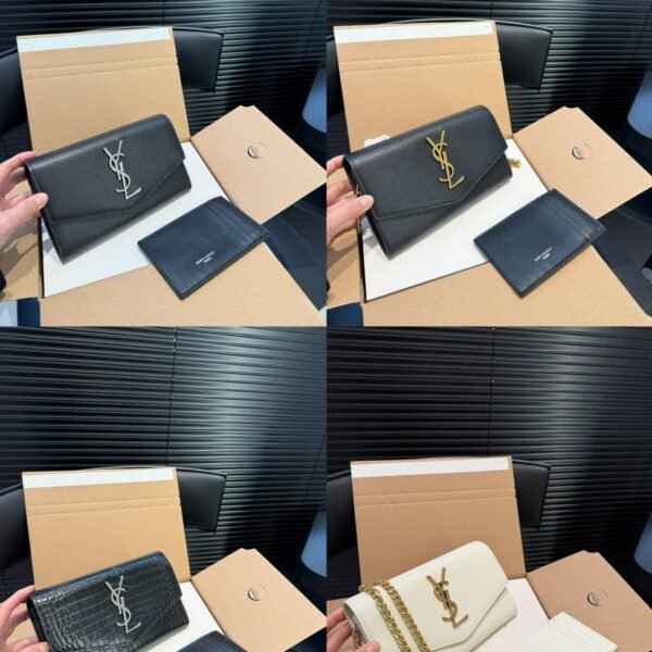 YSL Envelope Chain Wallet Black Leather - Bag