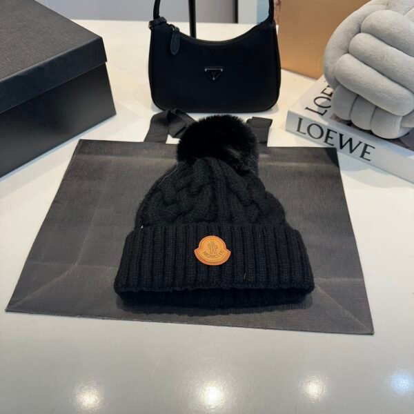 MCL Ribbed Knit Beanie Black Wool - Hat