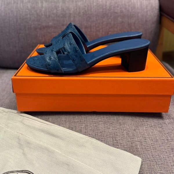 HM Oran Sandals Blue Ostrich Leather - Sandals