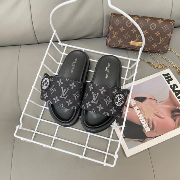 LV Waterfront Monogram Denim Black Monogram Denim - Slides