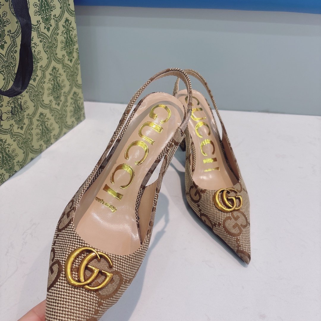 GG Double G Slingback Pump Beige GG Canvas - Heels - Image 3