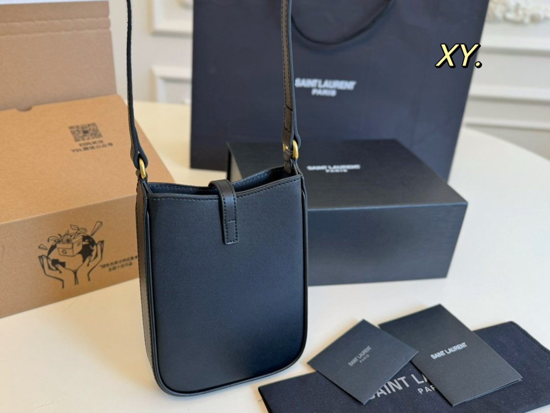 YSL Monogram Phone Holder Black Leather - Bag - Image 7