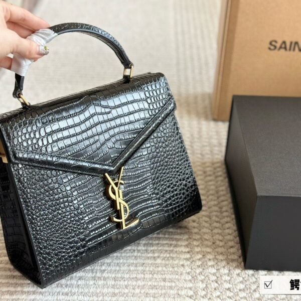 YSL Cassandra Small Black Croc Embossed Leather - Bag